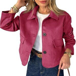 Womens Faux Suede Leather Jackets Casual Rose Pink